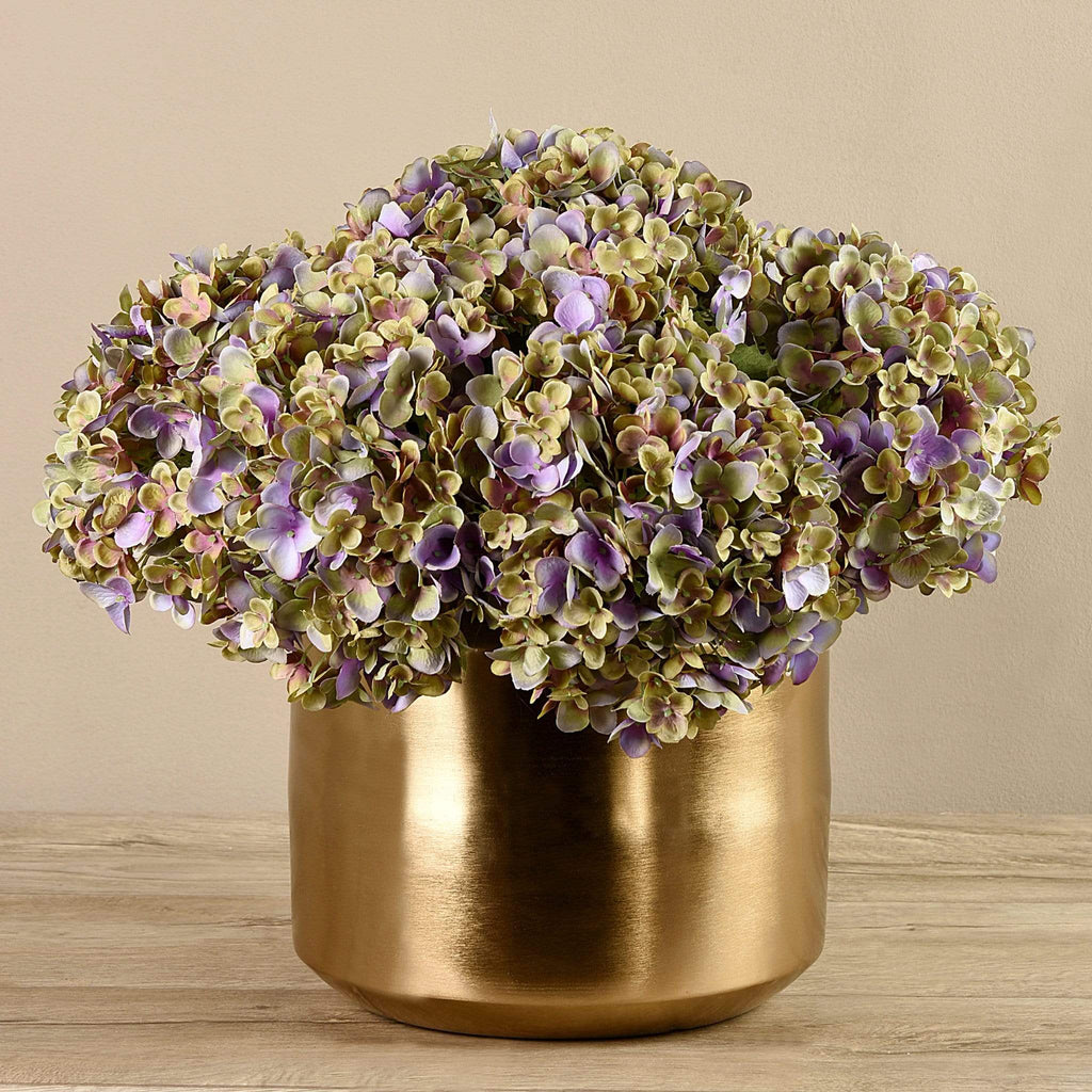Artificial Hydrangea In Gold Vase - Bloomr