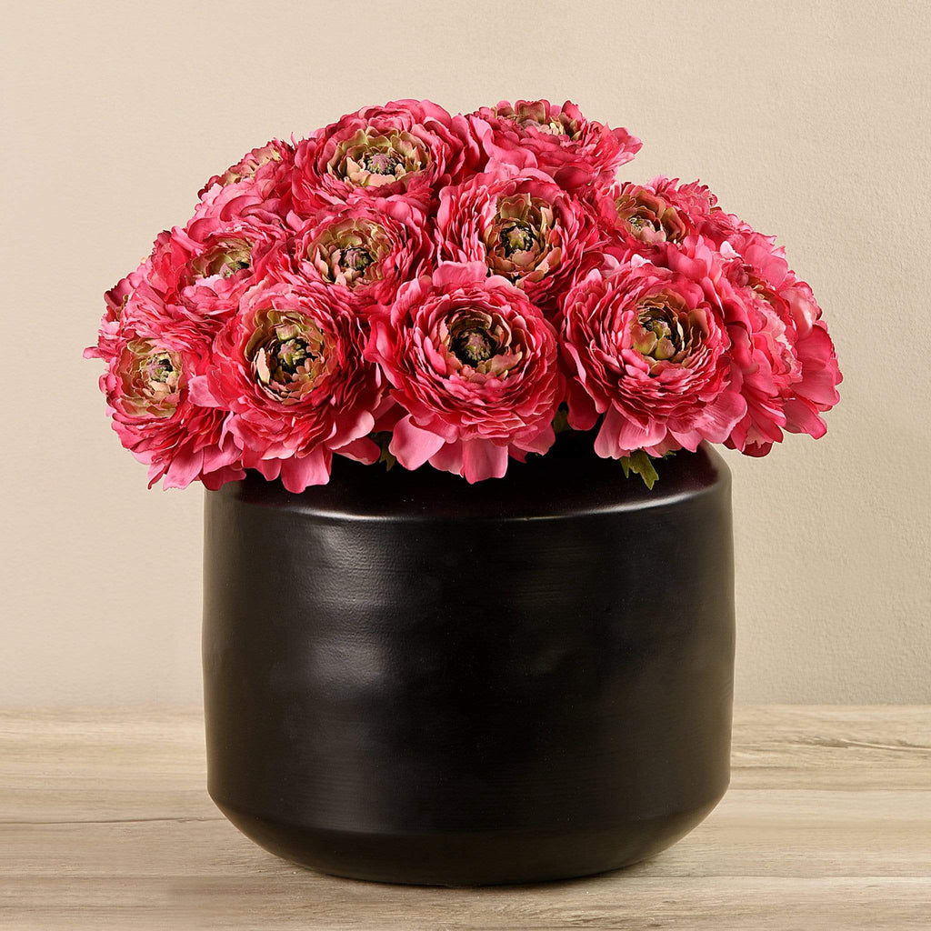 Artificial Ranunculus in Black Vase - Bloomr