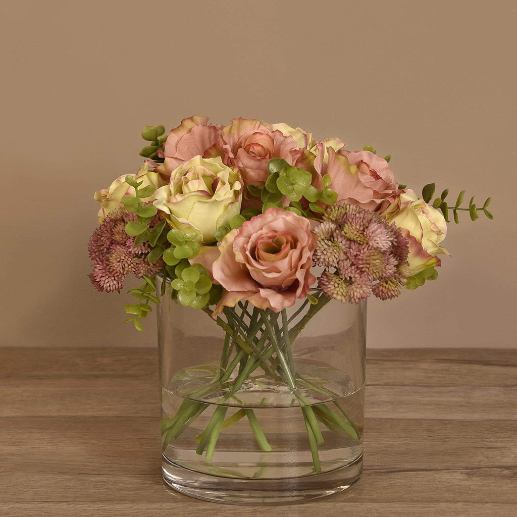 Rose & Eucalyptus Arrangement in Glass Vase - Bloomr