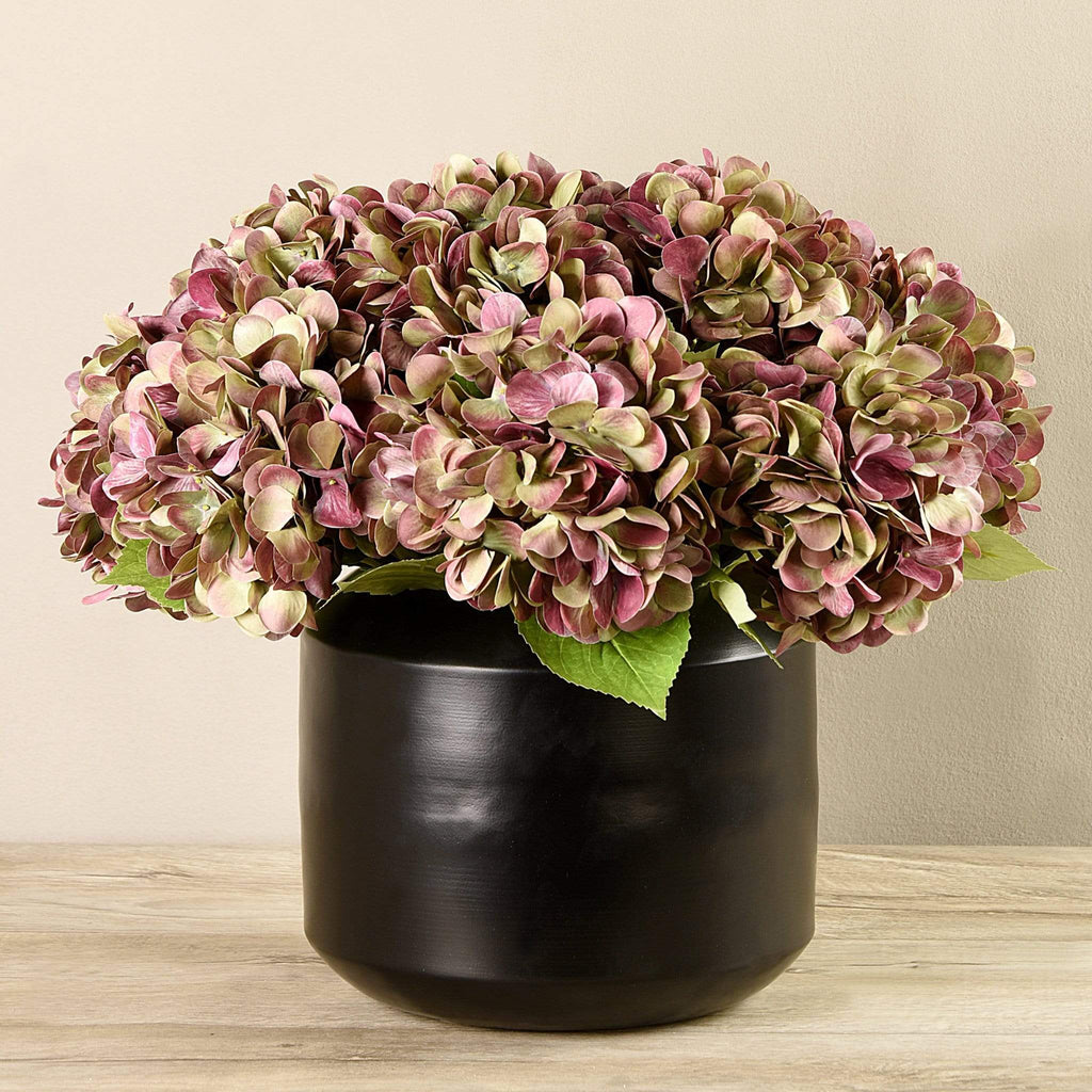 Artificial Hydrangea Arrangement in Black Vase - Bloomr