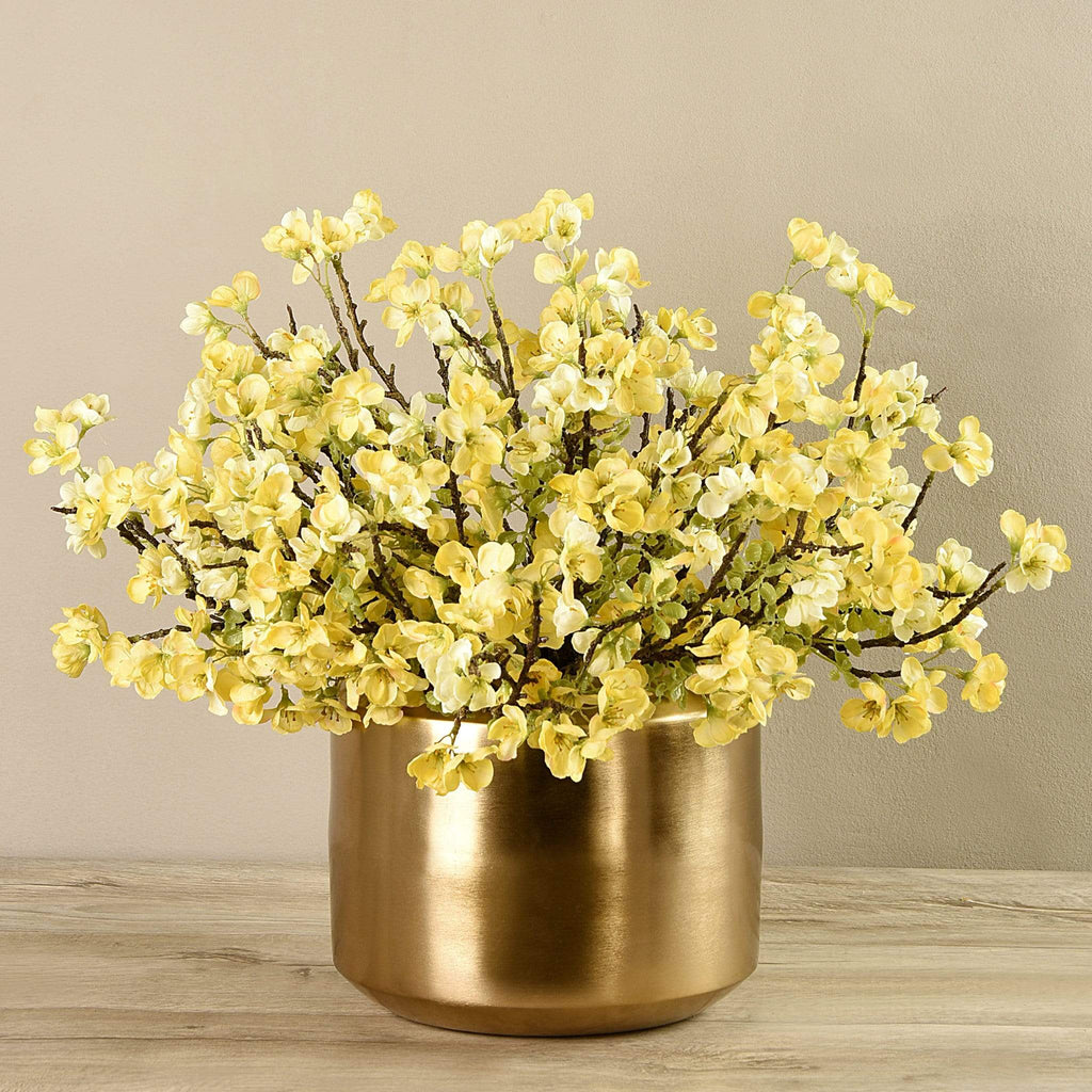 Artificial Blossom Spray in Gold Vase - Bloomr